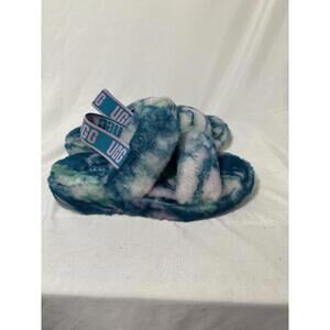 UGG Women's Fluff Yeah 2 Bar Slipper Teal Marbled Size 7 Brand New